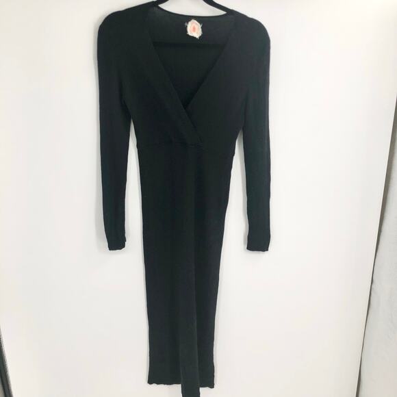 Jardin des Orangers Black Ribbed Maxi Dress Bodycon Ribbed Long Sleeve Knit Sz M - Picture 3 of 10